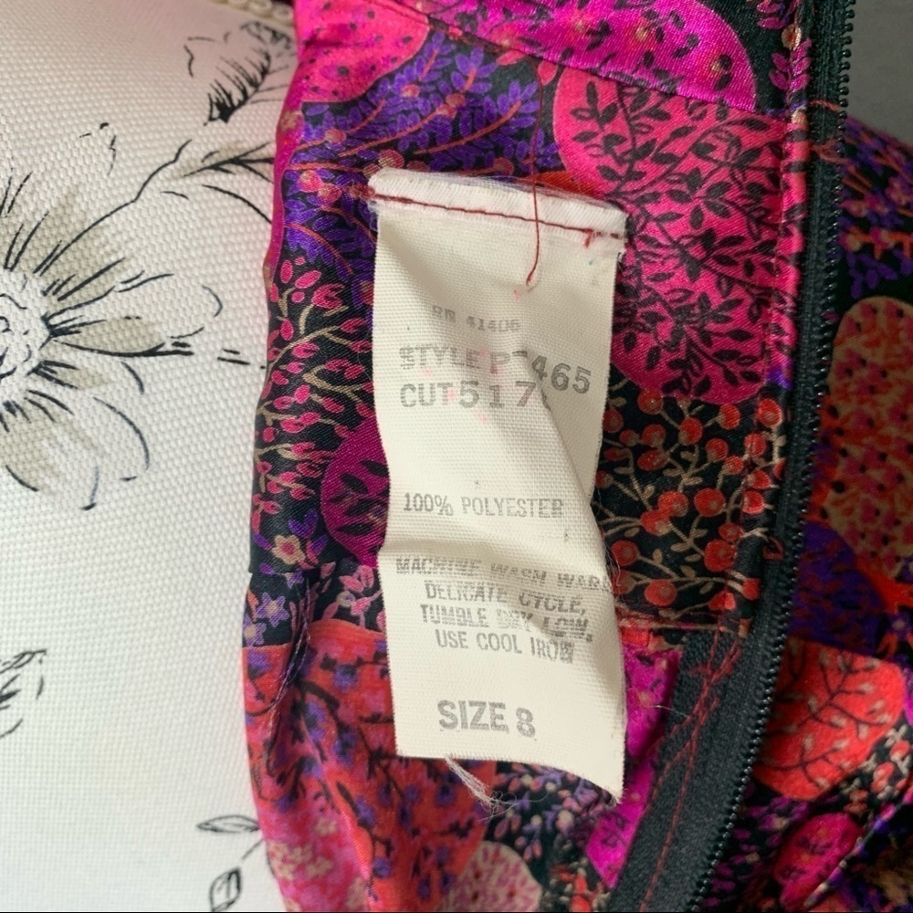 Vintage 80s 70s Dress Satin Purple Pink Floral 8 - Picture 4 of 4